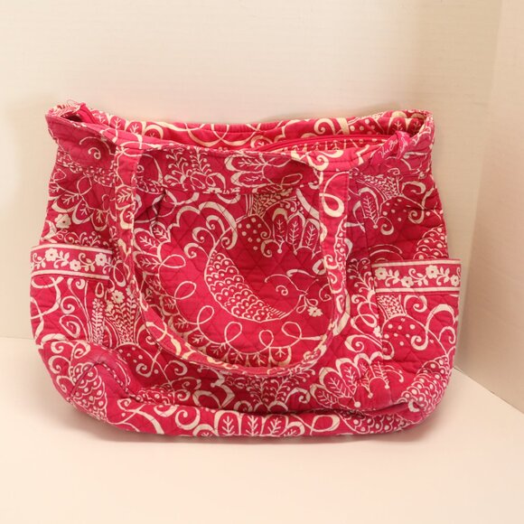 Vera Bradley Tote Cushioned Cloth Women's Red and White Handbag - Picture 3 of 6